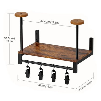 Hat Rack Wall Mount - Hat Holder Wall Hanger - Organizer with 4 Clips, Safety Hanger Display Stand, Wooden Storage Rack for Jacket, Gloves, Motorcycle Accessories