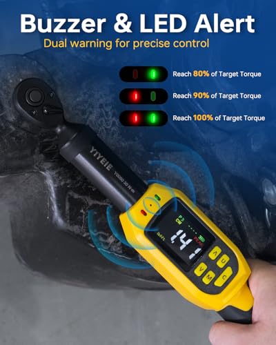 YIYEIE 1/4" Digital Torque Wrench Set | 13.5-265 in-lb | ±1% Accuracy | Deep-Reach Head | Smart Alert Multi | 12PC Bike Torque Wrench Digital for MTB/Motorcycle, with Sockets & Adapters - size: 12PCS, style: 1/4-Inch (13.5-265 in.lb)