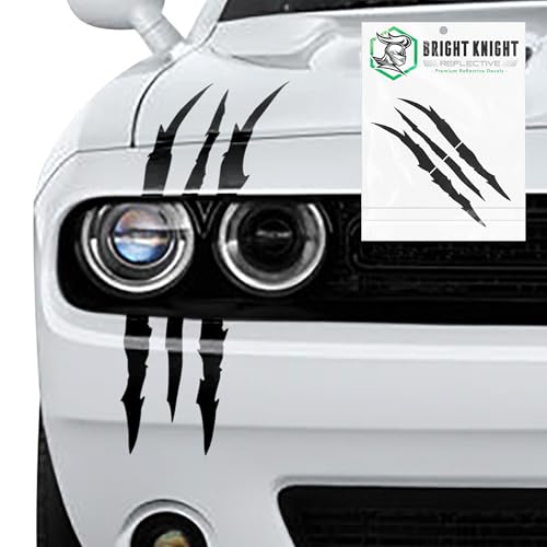 Bright Knight Decals Reflective Claw Mark Car Decals for Men - Black 6 Pcs 3M Vinyl Car Stickers and Headlight Decal for Vehicles - Scratch Cover for Night Visibility, Made in USA, Pack of 1 - color: Black, size: 1 pk