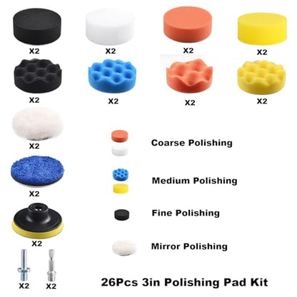 26 Pcs Car Foam Polishing Buffing Kit, 3 Inch Polishing Pad, Buffing Pads, Polishing Pad Kit, 3 Inch Buffing Pads