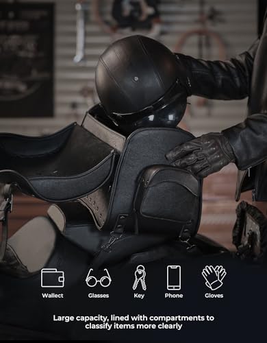 KEMIMOTO Motorcycle Luggage Bag 30L Leather Tail Bag Upgrade Waterproof Travel Foldable Rear Rack Pannier with Straps