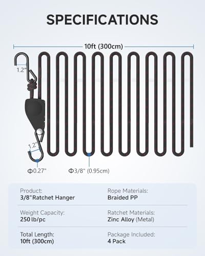 Fondwell 3/8" Tie Downs Ratchet Straps: 4 Pack of Heavy Duty Adjustable Rope Hangers for Various Hanging and Strapping - size: 3/8" 4-Pack
