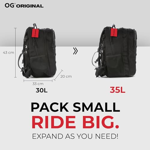 OG Original CityRunner Motorcycle Backpack, Waterproof, Expandable, 30-35L, Motorbike Helmet Bag, Helmet Strap, Large Capacity, Laptop Rucksack, Reflective, USB - style: Cityrunner