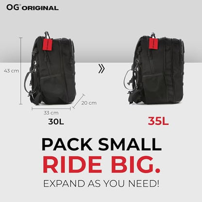 OG Original CityRunner Motorcycle Backpack, Waterproof, Expandable, 30-35L, Motorbike Helmet Bag, Helmet Strap, Large Capacity, Laptop Rucksack, Reflective, USB - style: Cityrunner