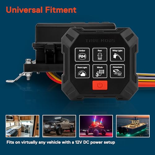 True MODS 12V DC Wireless 6 Gang Switch Panel Controller Kit [USB-C Rechargeable] Universal Pre-Wired Waterproof Fuse Relay Switch Box Aux Control for Automotive Vehicle Car Marine Boat Jeep UTV RV - style: Prewired Fuse/Relay Kit + Switch Box