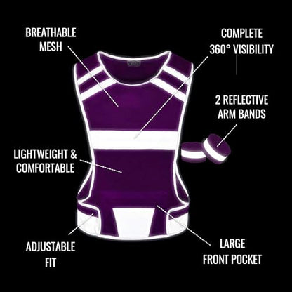 Mesh Reflective Running Vest with Inside Pocket & 2 Bands, Pink Small - color: Pink, size: Large