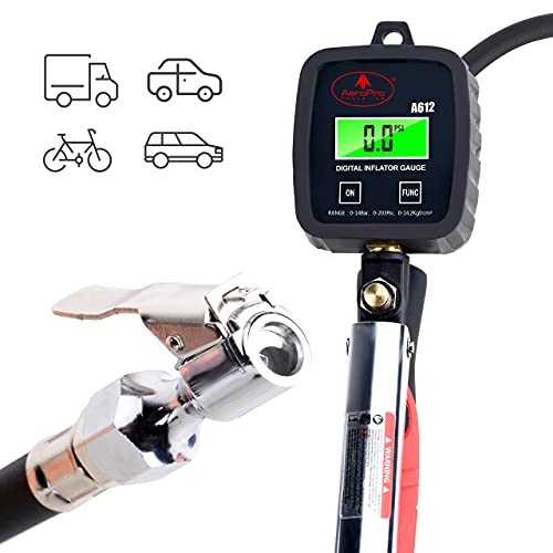AEROPRO Tools Digital Tire Inflator with Pressure Gauge, 203 PSI Air Chuck and Compressor Accessories Heavy Duty with Rubber Hose and Quick Connect Coupler with Display Resolution