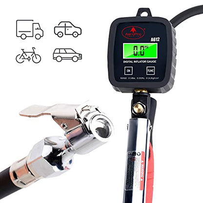 AEROPRO Tools Digital Tire Inflator with Pressure Gauge, 203 PSI Air Chuck and Compressor Accessories Heavy Duty with Rubber Hose and Quick Connect Coupler with Display Resolution