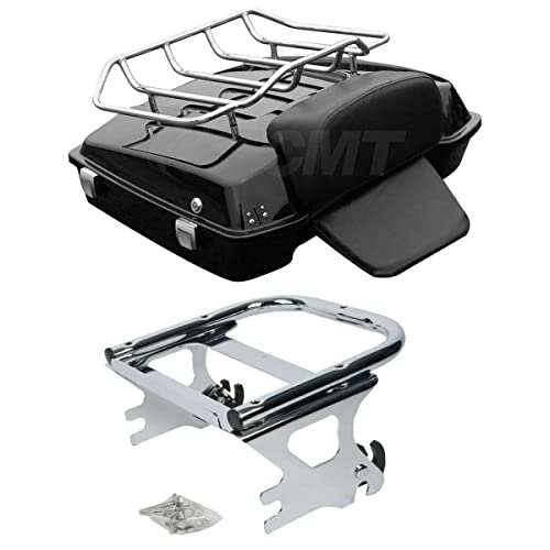 TCMT Razor Motorcycle Trunk Box Backrest Pad Luggage Rack 2 Up Mount Rack Fit For Harley Touring 1997-2008 Road King Road Street Electra Glide Pack - color: Razor Style A Chrome Rack