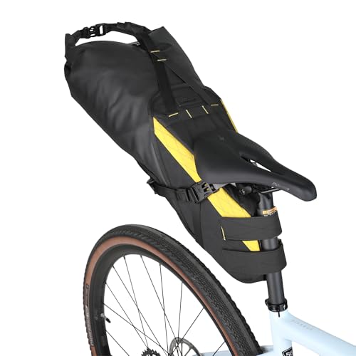 Rhinowalk 14L Waterproof Hardshell Bike Saddle Bag – Two-Piece Rear Seat Bag, Tear-Resistant, No-Screw Installation, Fits Most Bikes-(Yellow+black) - color: Yellow+Black