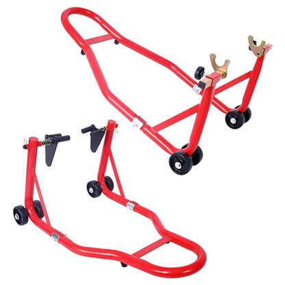 Motorcycle Stand 1000LB - Heavy Duty Sport Bike Front and Rear Wheel Lift, Adjustable Swingarm Paddock Stands, Industrial-Grade Steel (Red) - color: Red