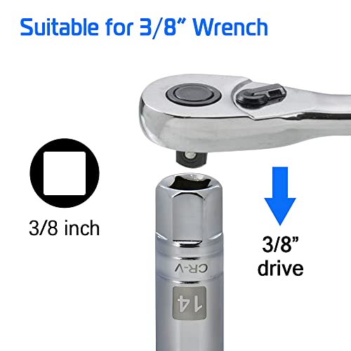 14mm Thin Wall Magnetic Spark Plug Socket 3/8 Inch Drive 12-Point Spark Plug Socket Compatible with Motorcycle, Car, SUV, BMW, Nissan, Mini, Mercedes - size: 14mm