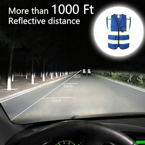 Safety Vest for Men Women Reflective Construction Vest - color: Blue, size: XX-Large