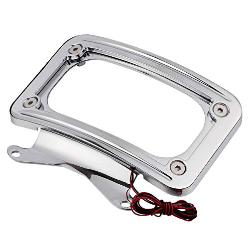 TCT-MOTORPARTS Chrome Curved Laydown License Plate Mount Frame Light Fit for Harley 2017-2025 FLHRXS Road King Special Road Glide; Street Glide 2010-2025 - color: Chrome