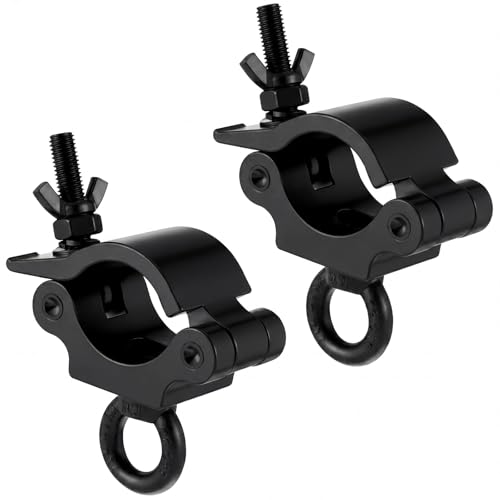 Pelopy 2 Pcs Heavy Duty 2 Inch Truss Clamp with Eye Bolt for 48-51mm Truss Tube/Pipe, Aluminum Stage Light Clamps for LED Video Wall and Lighting Mounting - color: Black, size: 48-51mm