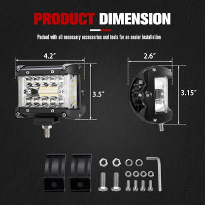 FIERYRED Side Shooter LED Pods 4 Inch Spot Flood Combo LED Light Bar,60W 8000LM Work Lights Off Road Driving Fog Bumper Vehicle Headlights for ATV UTV Truck Boat,IP68,(2pcs) - size: 4 Inch