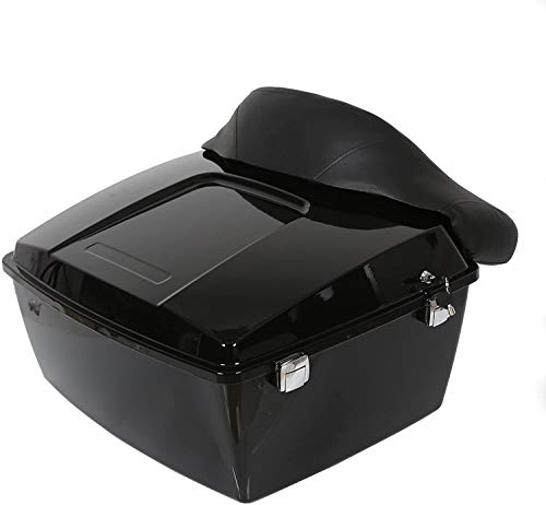 ECOTRIC Motorcycle Trunk W/Backrest Pad Compatible with 1997-2013 Harley Davidson Touring Electra Glide Road King Touring Luggage Storage Box Black (Chrome Latches) - color: Black, size: Motorcycle Trunk W/ Backrest Pad