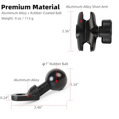 1" Angled Bolt Head Adapter Ball Base with Short Double Socket Arm for Motorcycle Mirror, Compatible with RAM Mounts and 1 Inch Ball Phone Holder - style: Angled Base with 2.36" Arm