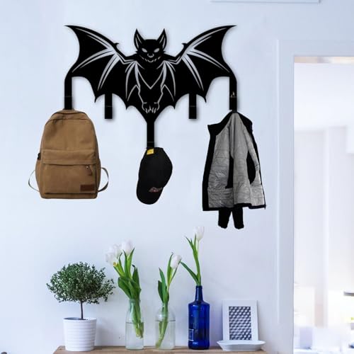 Custom Bat Coat Rack Wall Hanger, Bat Metal Wall Hooks for Keys, Coats, or Towels, Halloween-Inspired Decor (Bat Keys Holder) - color: Bat Keys Holder