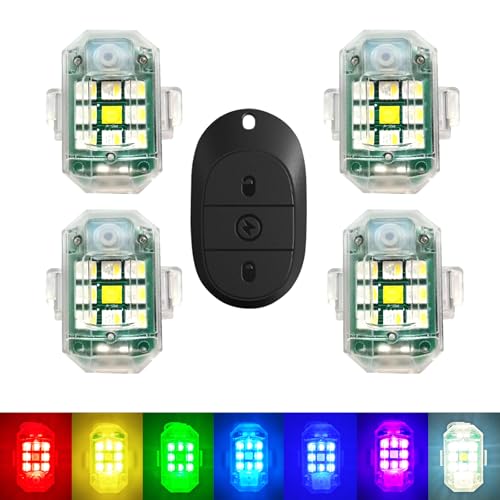 Wireless Strobe LED Lights, 4 Pack, RGB Emergency Warning Lights, USB Rechargeable, 7 colors 30 Flash Modes, High Brightness, For Car Motorcycle Bicycle Bike Outdoor Camp Hiking (M3-4)