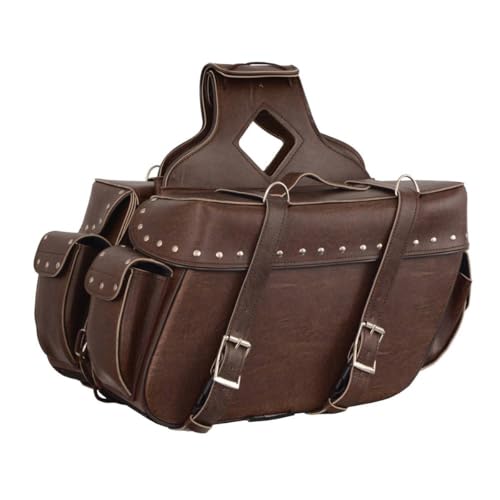 Milwaukee Leather Studded Throw-Over Motorcycle Saddlebags – Synthetic Leather – Universal Fit – Zip-Off - Large - color: MP8335RT-BROWN, size: Large