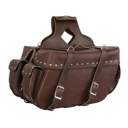 Milwaukee Leather Studded Throw-Over Motorcycle Saddlebags – Synthetic Leather – Universal Fit – Zip-Off - Large - color: MP8335RT-BROWN, size: Large