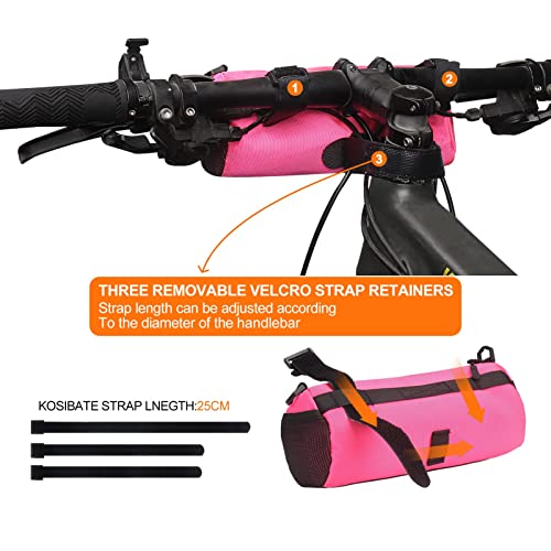 KOSIBATE Bike Handlebar Bag - Bicycle Front Bag with Shoulder Strap, Mountain & Road Bike Accessory, Pink - color: Pink