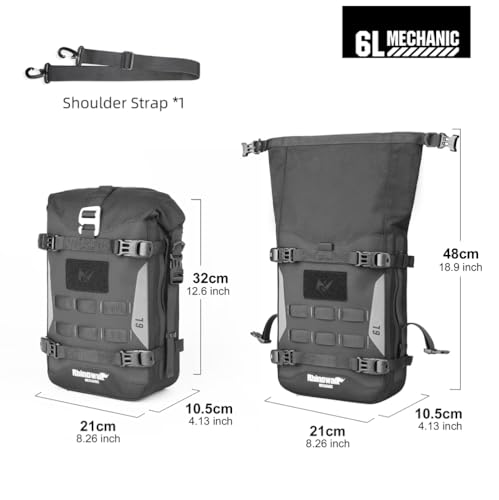 Rhinowalk Motorcycle Crash Bar Bag Waterproof 6L Motorcycle Frame Bag Saddle Bag Side Bag with Shoulder Strap (Black, 7L) - color: Black 7L
