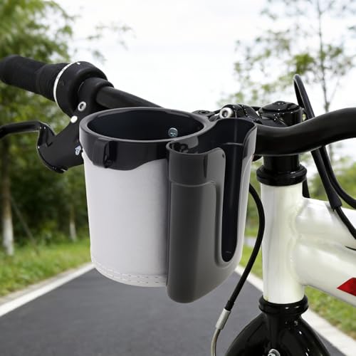 3-in-1 Bike Cup Holder with Cell Phone Keys Hook -Universal Water Bottle Holder for Walker/Wheelchair/Stroller/Scooter, Fits 0.87" Round Handlebar and 2.7" Cup Base,Black Gray - color: black gray