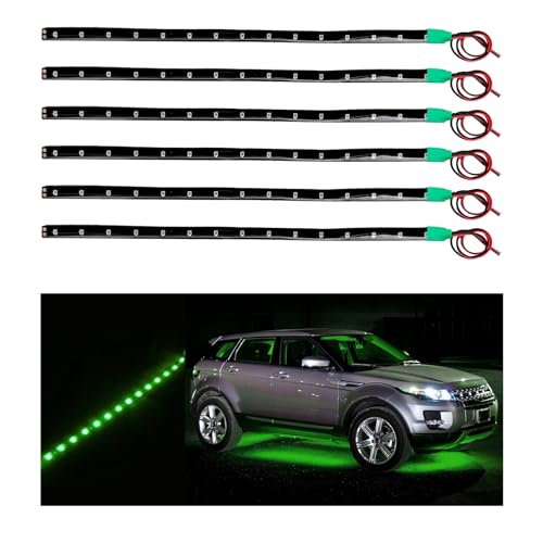 Dickno 6 PCS 15 LED Strip Underbody Light, 1Ft 12V Waterproof Car Led Interior Exterior Strip Light with 6 Inch Wire, Flexible Auto Light Strip Decoration for Car Motorcycle Truck Boat (Green) - color: Green