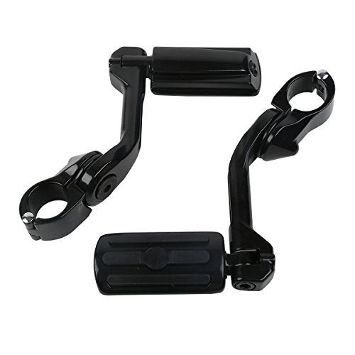 XFMT Motorcycle Highway Pegs 1.25" Long Angled Highway Foot Pegs Adjustable Footrest Fit For Harley Touring Road King Street Glide Electra Glide Softail Sportster with 1 1/4" Engine Guard, Black - color: Black Style 1, size: Long Angled