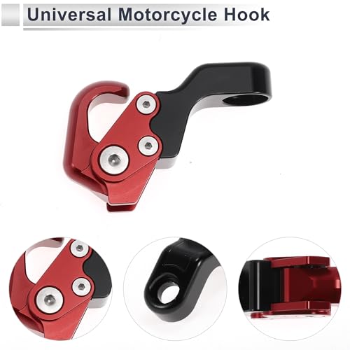 Adjustable Universal Motorcycle Hanging Hook Slope Handle with Hook Motorcycle Helmet Luggage Bag Holder Hanger Aluminum Alloy Red with 1 Pcs Screw - color: Red