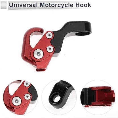Adjustable Universal Motorcycle Hanging Hook Slope Handle with Hook Motorcycle Helmet Luggage Bag Holder Hanger Aluminum Alloy Red with 1 Pcs Screw - color: Red