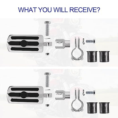 Motorcycle Highway Pegs, Crash Bar Foot Pegs for Harley Touring Electra Street Glide Road King Sportster, Kawasaki, 1"(25mm), 1 1/4"(32mm), 1 1/3"(34mm) Engine Guard Footrest, 1 Pair - color: Slotted Style - Chrome