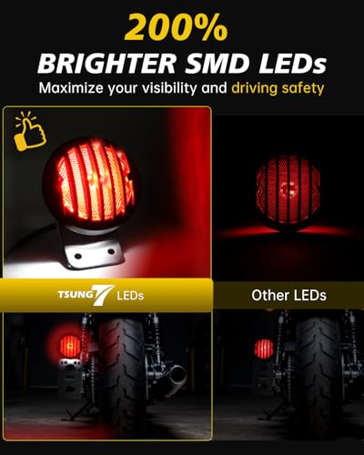 TSUNG Motorcycle LED Tail Light Grille with License Plate Light Rear Brake Stop Light Custom Taillight Compatible with Bobber Chopper Cafe Racer Cruiser Sporster 883 Rebel 500 Shadow (Slat) - color: Slat