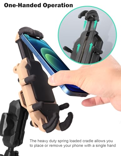 Motorcycle Phone Mount Holder with Vibration Dampener, Strong Clamp for iPhone 15 Pro Max/14/13, Galaxy S23+/23 and More, Aluminum Arm and Base, Suitable for Bike/ATV Handlebar