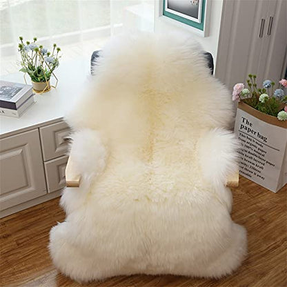 Real Genuine Sheepskin Rug Natural Fur Rug Sheep Skin Rugs Full Sheepskin Rugs Authentic Sheep Skin Throw Lambskin Seat Covers for Chairs Wool Seat Pad Cushion White (2.3X3.28 ft) - color: 2