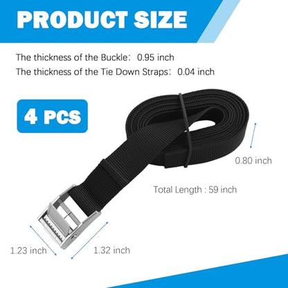 4PCS 59"x0.8" Tie Down Straps,Heavy Duty Lashing Straps with Metal Buckles for Securing Luggage,Camping Gear,Adjustable Cam Buckle Strap as Cargo Strap for Truck SUV