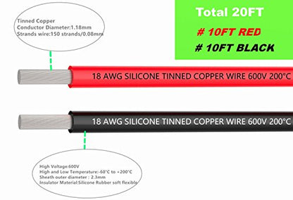 TUOFENG 18 AWG Electrical Wire 20 Feet [10 ft Black and 10 ft Red] 18 Gauge Hook Up Wire Cable - Flexible Silicone Wire of Tinned Copper Wires High Temperature Resistant - size: 18 AWG Silicone Wire 2 Colors 10ft Each