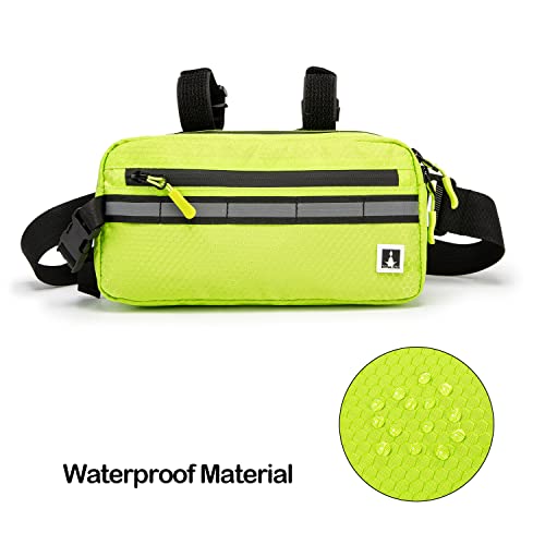 ROYALFAIR Waterproof Bike Handlebar Bag with Reflective Strips & Shoulder Strap, Bicycle Front Frame Storage Pouch for Mountain Road Cycling Commuting (Neo Green) - color: Neo Green