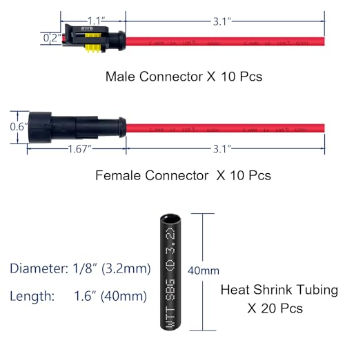 10 Kit 16 AWG 1 Pin Connector Car Waterproof Wire Connectors 1 Pin Automotive Electrical Connectors Quick Disconnect 1 Way Wire Terminal Connector Plug and Heat Shrink Tubing Kit - size: 1pin