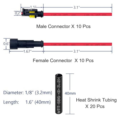 10 Kit 16 AWG 1 Pin Connector Car Waterproof Wire Connectors 1 Pin Automotive Electrical Connectors Quick Disconnect 1 Way Wire Terminal Connector Plug and Heat Shrink Tubing Kit - size: 1pin