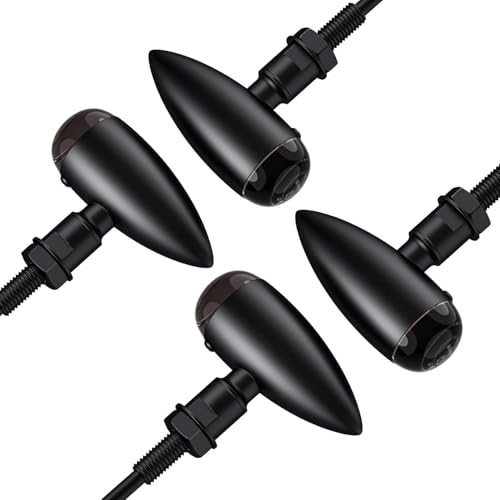 Justech 4 PCS Motorcycle Indicators Amber, Universal Turn Signal Lights Bullet Shaped, Motorbike Blinker Lights 12V Motorcycle Scooter Sportster Quad Off Road Custom Bobber Chopper Cruiser - color: Smoke