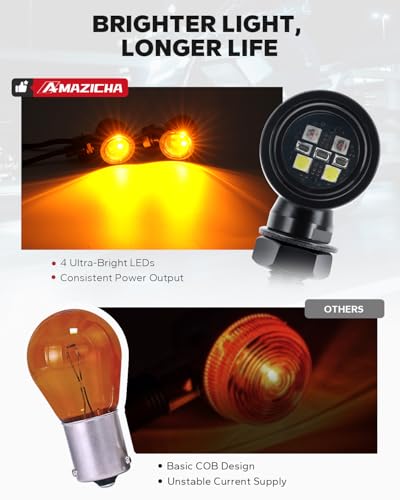 Mini Led Turn Signals Motorcycle Blinkers 4LEDs White Amber Front Turn Signals universal bullet signal lights Fit for Honda Yamaha Suzuki Kawasaki Harley Chopper Bobber - color: Amber+White