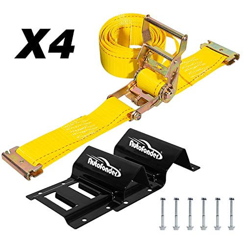 Vehicle Wheel Chock Tie Down kit 4500lb Break Strength-4 Pack 2" x9' E Track Straps-Ultimate Heavy Duty Trailer Tire Strap System for ATV,UTV,Lawn Mower - style: 4-Wheel Chock Set