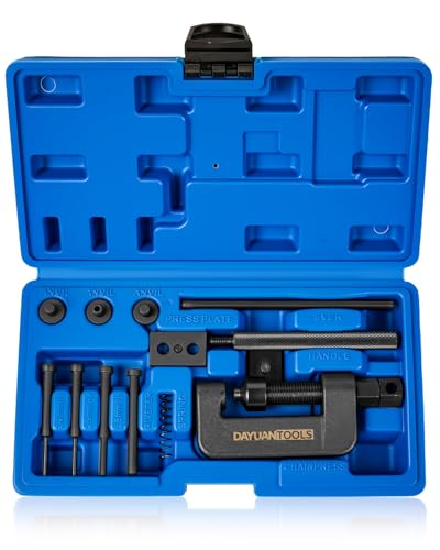 DAYUAN Motorcycle Chain Breaker Set, Chain Cutter and Riveter Kit Blue Case | 13Pcs Chain Removal Tool, 35-630 Chains Bikes Motorcycles ATVs，2.2/2.9/3.8mm Pins，Long Handle High Torque, Grind Rivet First - color: Blue