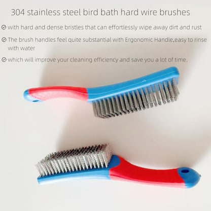 2 Pcs Bird Bath Hard Wire Brushes，Iron Out Rust Stain Remover，Bathtub Cleaning Brush，Hummingbird Feeder Cleaning Brushes，Outdoors Fountain Cleaner Safe for Birds，Bird Cage，Concrete，Birdbaths，Bow - style: Hard Wire Brush