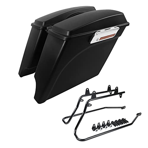 SLMOTO Hard Saddle Bags, 5" Stretched Saddlebags Saddle Bag w/Black Softail Conversion Brackets Fit For Harley Fatboy FLSTF Softail Deluxe FLSTN Black - color: Matte Black+ Black Conversion Brackets