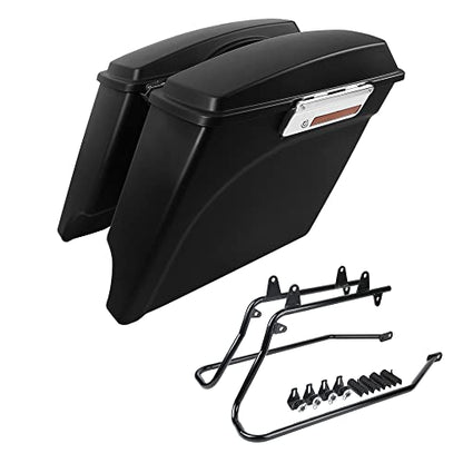 SLMOTO Hard Saddle Bags, 5" Stretched Saddlebags Saddle Bag w/Black Softail Conversion Brackets Fit For Harley Fatboy FLSTF Softail Deluxe FLSTN Black - color: Matte Black+ Black Conversion Brackets
