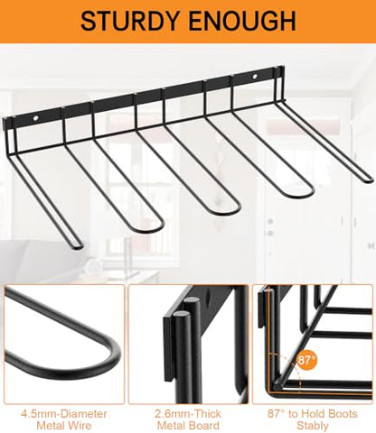 4-Pair Boot Rack Garage Boot Storage, Black Carbon Steel, Modern, Industrial, Fits Various Boots Waders, 16.4 x 9.6 x 9.6 inches, 20 lbs Load Capacity